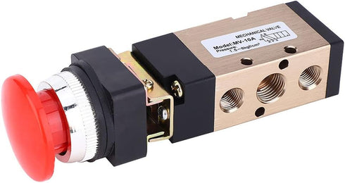 MV-10A Pneumatic Mechanical Valve 2 Position 5 Way Spring Return Push Button 1/4In PT Reversing Valve Spring Compressor Momentary Air Valve Push B...