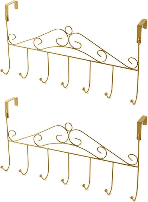 eywlwaar Gold Over The Door Hooks 7 Hanger Rack Heavy Decorative Metal Rack for Home Use Hats Coats Key Bag Clothes Scarfs Hooks (Golden)...