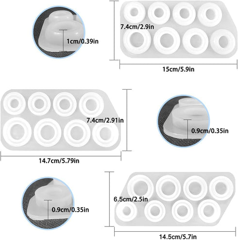 3Pcs Different Shapes Silicone Resin Ring Mold, SENHAI 8 Sizes Ring Jewelry Resin Casting Mold, for DIY Rings, Earrings, Necklace Pendants, Keyrin...
