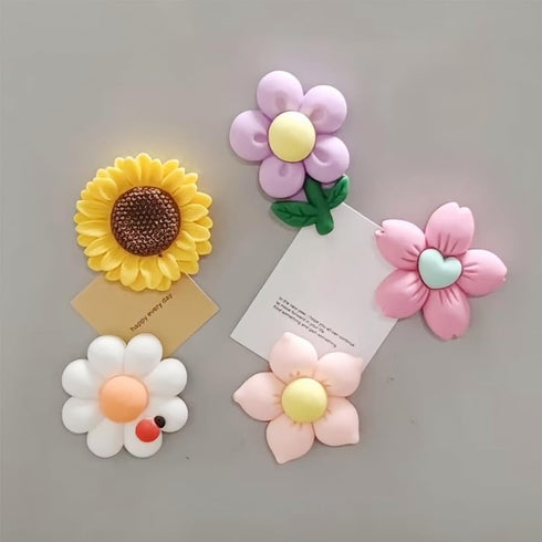 5 PCS Cute Flower Fridge Magnets, Cartoon Daisy Sunflower Cherry Blossom Refrigerator Magnets, Colorful Flower Magnets Office Home Kitchen Whitebo...