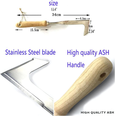 Chiloskit Stainless Steel Wood Handle Crack Weed Puller Tool Machete Hook Knife Yard Lawn Tool (Wood Hand)...