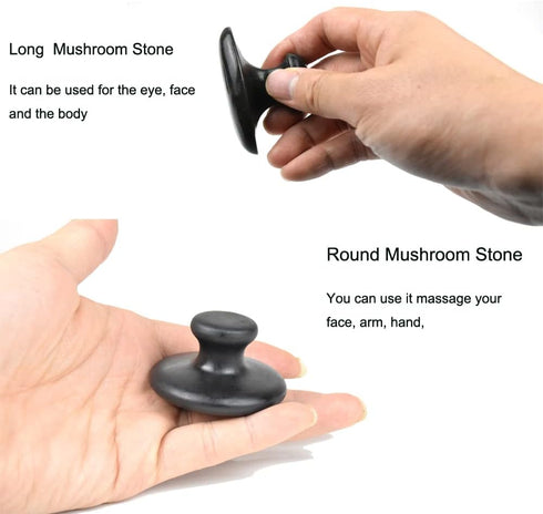 2 Pcs Long Mushroom Shaped Massage Stones Natural Bian Stone Hot Rock for Spa Massage Black...
