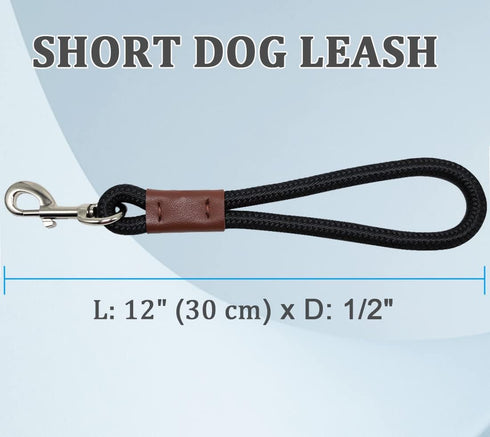 Short Dog Leash, 12 Inch Rope Traffic Handle Leash, 1/2" Strong Nylon Dog Tab Training Leash for Medium/Large/Ex-Large Dogs Outdoor Walking Black...