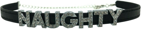 Naughty Choker Necklace - Cute Sexy Collar for Women Rhinestone Letters Black...