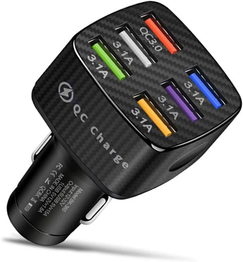 Car Charger Adapter,6 Ports USB QC3.0 Fast Car Charger QC3.0/3.1A,32V Upgraded Smart Shunt Car Phone Charger Compatible iPhone 14 13 12 Pro Max/Al...