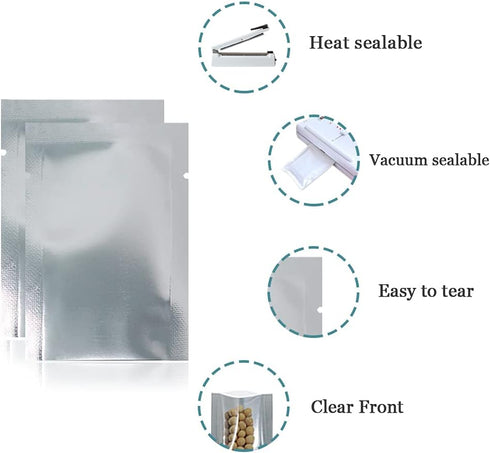 PABCK 200 Pack 2.4x3.5 inch (2x3.1 Inside Size) Clear Front Mylar Heat Seal Pouch Foil Bulk Food Storage Kitchen Packaging Vacuum Wrapping...