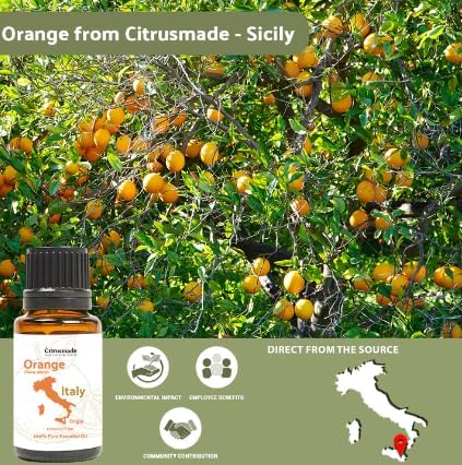 Orange Essential Oil - Direct from Citrusmade in Sicily- Pure Essential Oils for Diffusers and Aromatherapy - 100% Pure Therapeutic Grade (15ml)...