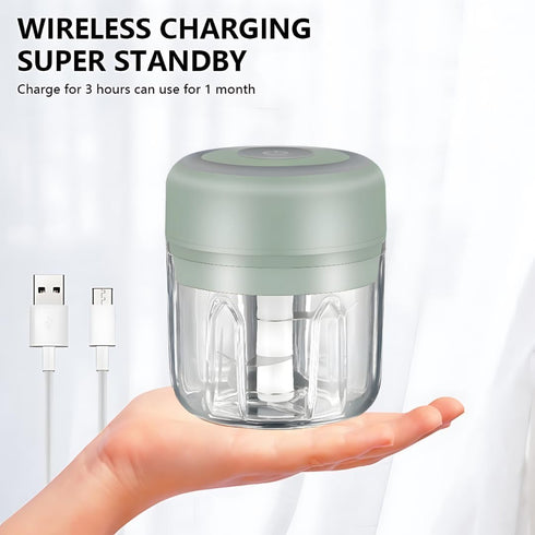 Green - Mini Electric Food Processor and Garlic Chopper - 250ML, USB Charging, 3 Blades - Perfect for Chopping Vegetable, Pepper, Onion, Garlic, G...