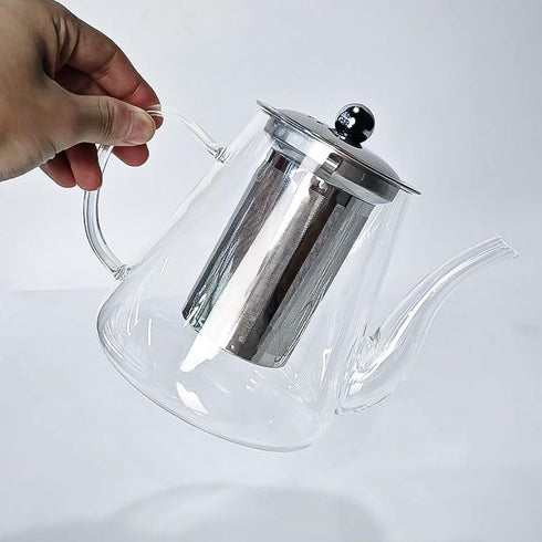 Clear Glass Teapot with Removable Stainless Steel Filter and Spout, Heat-Resistant Borosilicate Glass Teapot for Blooming Tea, Loose Leaf Tea...
