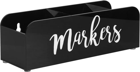 MyGift Whiteboard Marker Holder, Black Acrylic Wall Mounted or Tabletop Dry Erase Marker/Eraser/Cleaner Caddy with Cursive MARKERS Label...