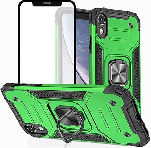 HNHYGETE for iPhone XR Case: iPhone XR phone case with Screen Protector: (Heavy Duty) Military Grade 360° Rotatable Kickstand Shockproof Protectiv...