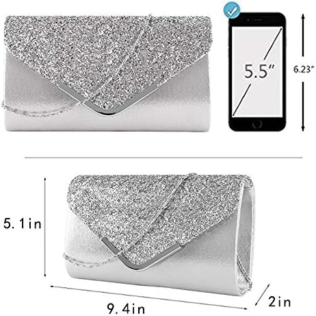 Queena Womens Shiny Glitter Evening Clutch Envelope Handbag Chain Purse for Wedding Party Prom Gift for Mom Wife Girlfriend...
