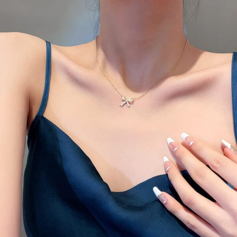 Super flash full drill bow-tie necklace, clavicle chain female niche design sense neck ornaments neck chain temperament accessories...