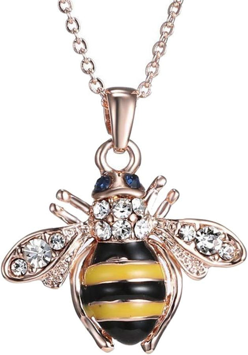 Elegent Crystal Yellow Little Bee Colored Glaze Drip Honey Bee Little Bumblebee Pendant Necklace...