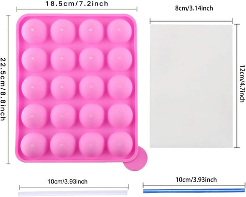 CCINEE 20 Cavity Silicone Cake Pop Mold with 30 pcs of Clear Cellophane Treat Bags 20 pcs Lollipop Sticks and 30 pcs Twist Ties in 6 Colors for Ca...