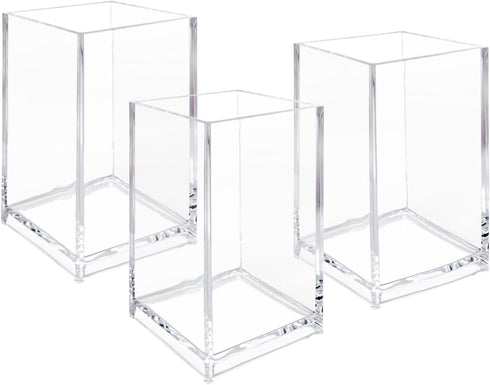 3 Pack Clear Acrylic Cosmetic Pencil Pen Holder Cup, Clear Makeup Brush Holder, Desk Acrylic Brushes Storage...
