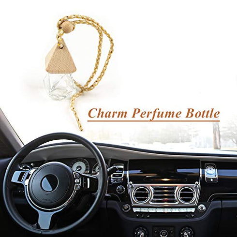 4 Pack,6ml(1/5 Fl Oz) Refillable Car Essential Oil Diffuser,Empty Car Air Freshener Pendant Perfume Aromatherapy Vials-Clear Glass Bottle With Woo...