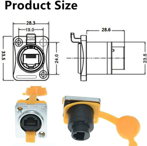 5PCS RJ45 Panel Mount Coupler, D-Type RJ45 Panel Connector, CAT6/5E/CAT5 Female to Female LAN Network Bulkhead Pass Through Socket with Cap...