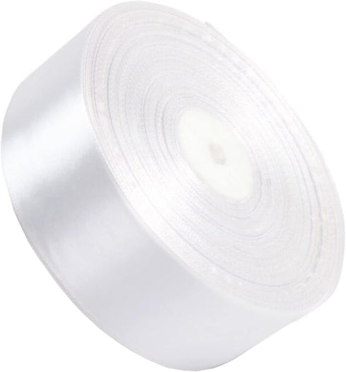 1" Solid Satin Ribbon 50 Yards Roll for Wedding Details, Sewing Projects, Gift Wrapping, Invitation Embellishments and Crafting Projects Etc (Whit...