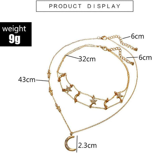 Chargances Bohemia Gold Moon and Stars Necklace for Women Fashion Gold Choker Necklace Delicate Moon Stars Jewelry for Women...