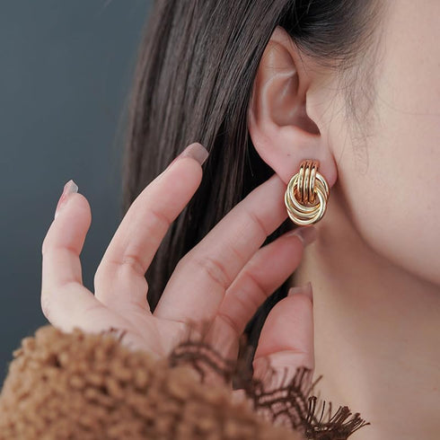 2Pcs Gold and Silver Earrings for Women, Gold Statement Geometric Knot Stud Earrings Set Chunky Gold Solver Hollow Tube Knot Drop Dangle Earrings ...