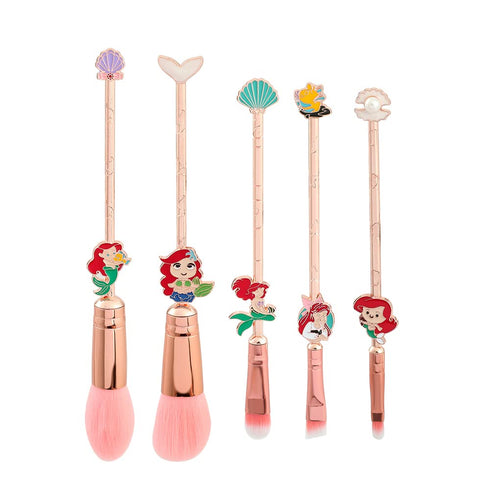 Mermaid Princess Makeup Brushes, Coshine 5pcs Mermaid Anime Metal Makeup Brush Set, Pink Cute Cosmetic Brush...