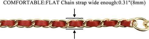 HAHIYO Mini Purse Chain Strap Slim Wide 8mm for LV Length 31.5 inches Extra Thick 4.5mm Red Leather Gold Hardware for Shoulder Cross Body Sling Ha...