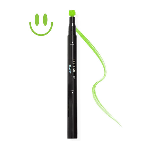 FMU Beauty UFO Body Art Stamp + Pen Liner for Bright Colorful Festival Makeup (Happy Place - Green Smiley)...
