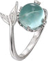 GRAEEN Crystal Mermaid Rings Asjuatable Open Ring Leaf Ring Fish Tail Band Ring Silver Eternity Ring Jewelry for Women...
