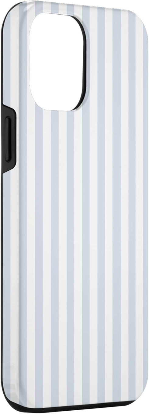 iPhone 13 Pro Max White and Light Blue Striped Geometric Line Pattern Case...