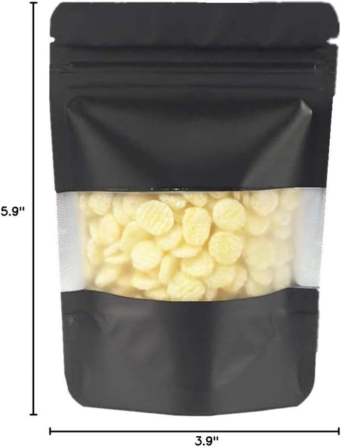 PABCK 100 Pcs 3.9x5.9 inch Matte Black Resealable Stand Up Bags with Window Heat Seal Bulk Food Storage Packaging Foil Pouches...