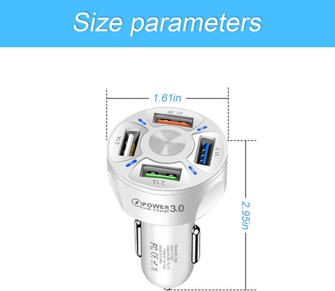 2Pack Car Charger Adapter, 4-Port USB QC 3.0 Fast Phone Charger Adapter, 32V Quick Charging LED Light Display, Universal Compatible with iPhone 13...