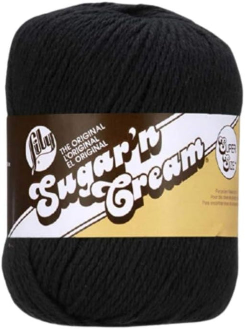 Lily Sugar n Cream Yarn Super Size Bundle 2-Pack (1) Black and (1) White 100% Cotton Grown in The USA|Perfect for Knitting and Crocheting|#4 Mediu...