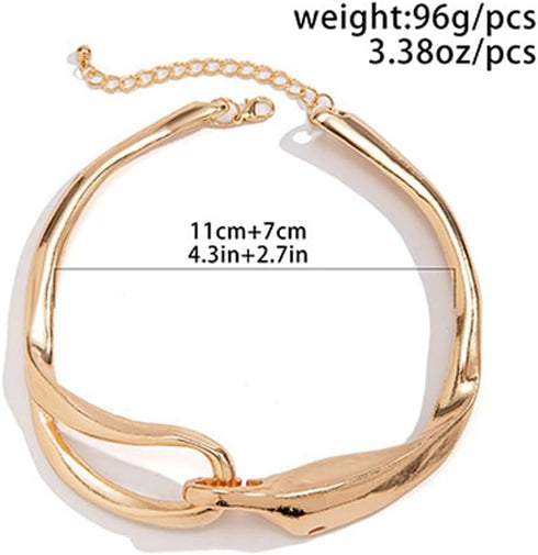 Women's Abstract Metal Buckle Necklace Punk Goth Irregular Twisted Chunky Necklace...