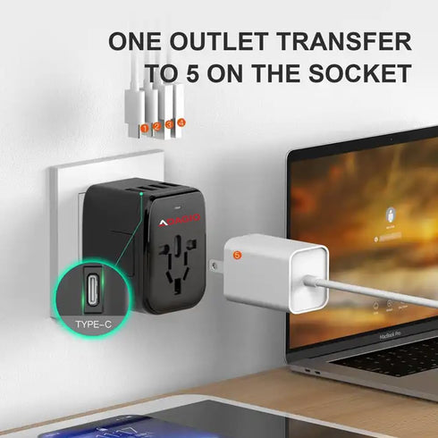 ADAGIO All in One Universal Travel Adapter, International Travel Plug Adapter with 2 USB-C Ports 2 USB-A Ports 100V-250V, 8A Fast Charging, Worldw...