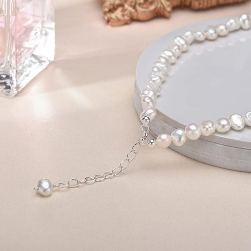 5-6MM AAA Natural Freshwater Pearl Necklace 925 Sterling Silver Clasp Handmade Fashion Jewelry for Women Adjustable Pearl Necklace Gift 16 Inches...