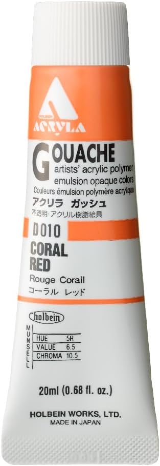 Holbein Acryla Gouache Artists Acrylic Polymer Emulsion, 20ml Coral Red (D010)......