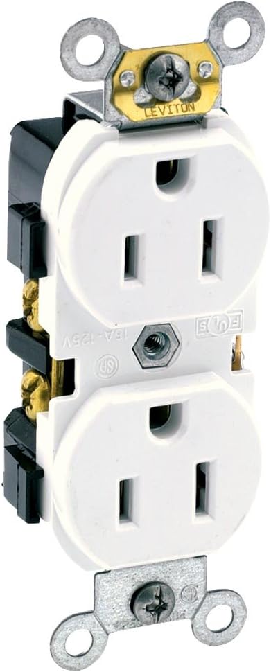 Leviton 5242-W 15 Amp, 125 Volt, Industrial Heavy Duty Grade, Duplex Receptacle, Straight Blade, Self Grounding, White...