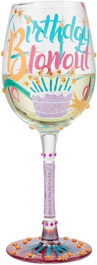 Enesco Designs by Lolita Birthday Blowout Hand-Painted Artisan Wine Glass, 1 Count (Pack of 1), Multicolor...