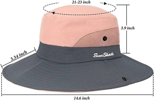 Womens Ponytail UV Protection Sun Hat Mesh Bucket Hat Outdoor Foldable Wide Brim Beach Summer Fishing Hat...