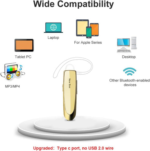 New bee Bluetooth Earpiece V5.0 Wireless Handsfree Headset with Microphone 24 Hrs Driving Headset 60 Days Standby Time for iPhone Android Samsung ...
