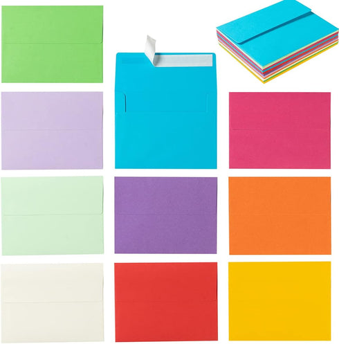100 Pack A2 Colorful Invitation Envelopes Self-Adhesive for Wedding, Party Invitations, Greeting Cards, Announcements, Photos(4.37 x 5.75 Inches, ...