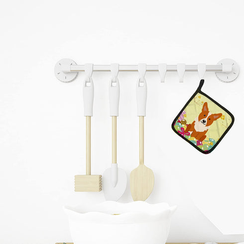 Caroline's Treasures BB6100PTHD Easter Eggs Corgi Pair of Pot Holders Kitchen Heat Resistant Pot Holders Sets Oven Hot Pads for Cooking Baking BBQ...