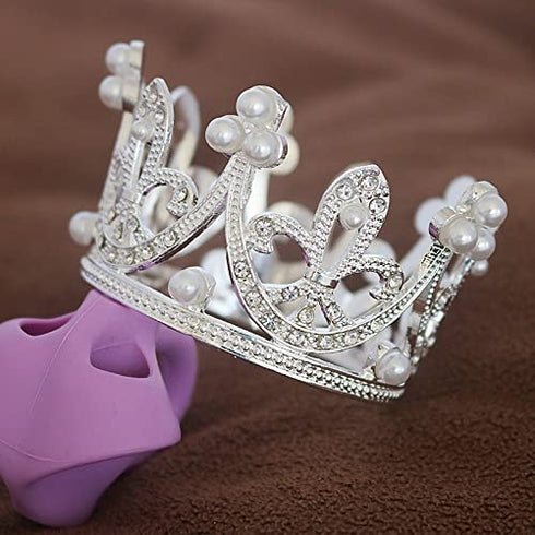 Pearl Crystal Princess Crown - Mini Rhinestone Bridal Wedding Newborn Baby Crown - Silver...