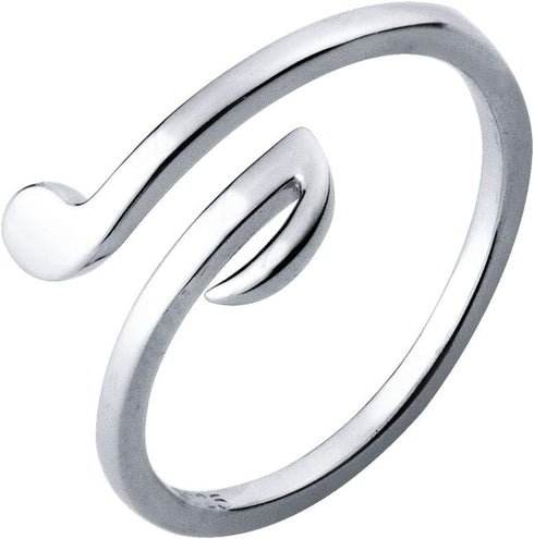 Minimalist Music Note Open Statement Ring S925 Sterling Silver Adjsutable Simple Wrap Cuff Expandable Finger Band Wedding Engagement Eternity Ring...