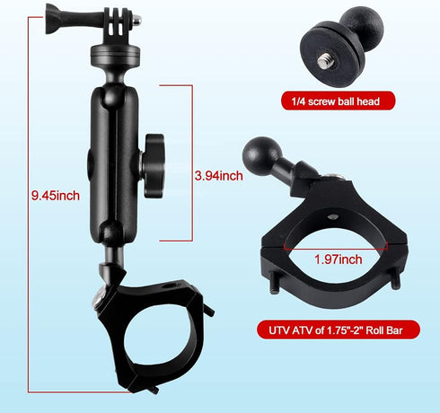 MAIKER Off Road UTV ATV Camera Mount, Compatible with GoPro, 1.75-2 inch Roll Bar, Aluminum Alloy, Easy Installation, Rotatable 360 Degree Ball He...