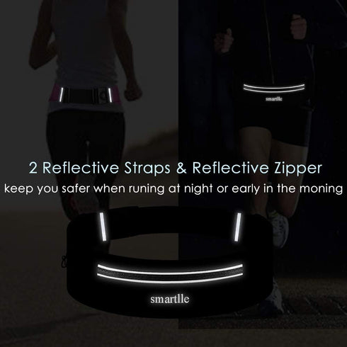 Running Belt Fanny Pack, Adjustable Waist Pack Reflective Fitness Workout Belt Fits with 3 Pouches for All Mobile Phones?Fitness Workout Belt in R...
