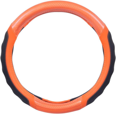 Motor Trend SW-812 Orange Ultra Sport Pebbled Leather Steering Wheel Cover with Carbon Fiber Detail-Universal Fit for Standard Sizes 14.5 to 15.5 ...