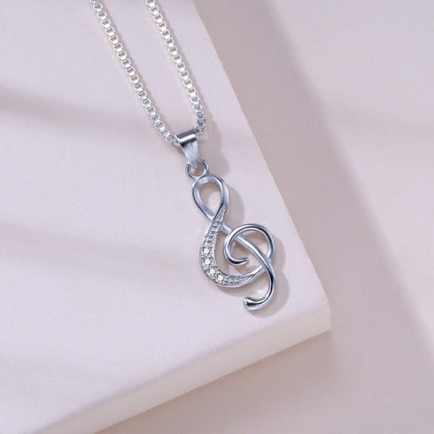 Music Note Pendant Necklace 925 Sterling Sliver Cubic Zirconia for Women Mother’s Day Valentine's Day Christmas Jewelry Gift Chain 18 Inches...