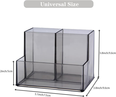 Pen Holder, Clear Acrylic Makeup Brush Holder, Pencil Holder for Desk with Sticky Notes Holder and 3 Compartments, Pencil Organizer for Pen, Art S...